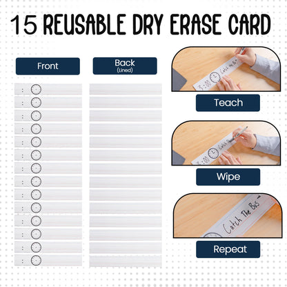 Essex Wares - 13 Pocket Daily Schedule Pocket Chart, Ultra-Durable Visual Schedule for Kids - Easy to Use, Reusable Daily Schedule for Kids - Reversible Chart for Sentence Strips