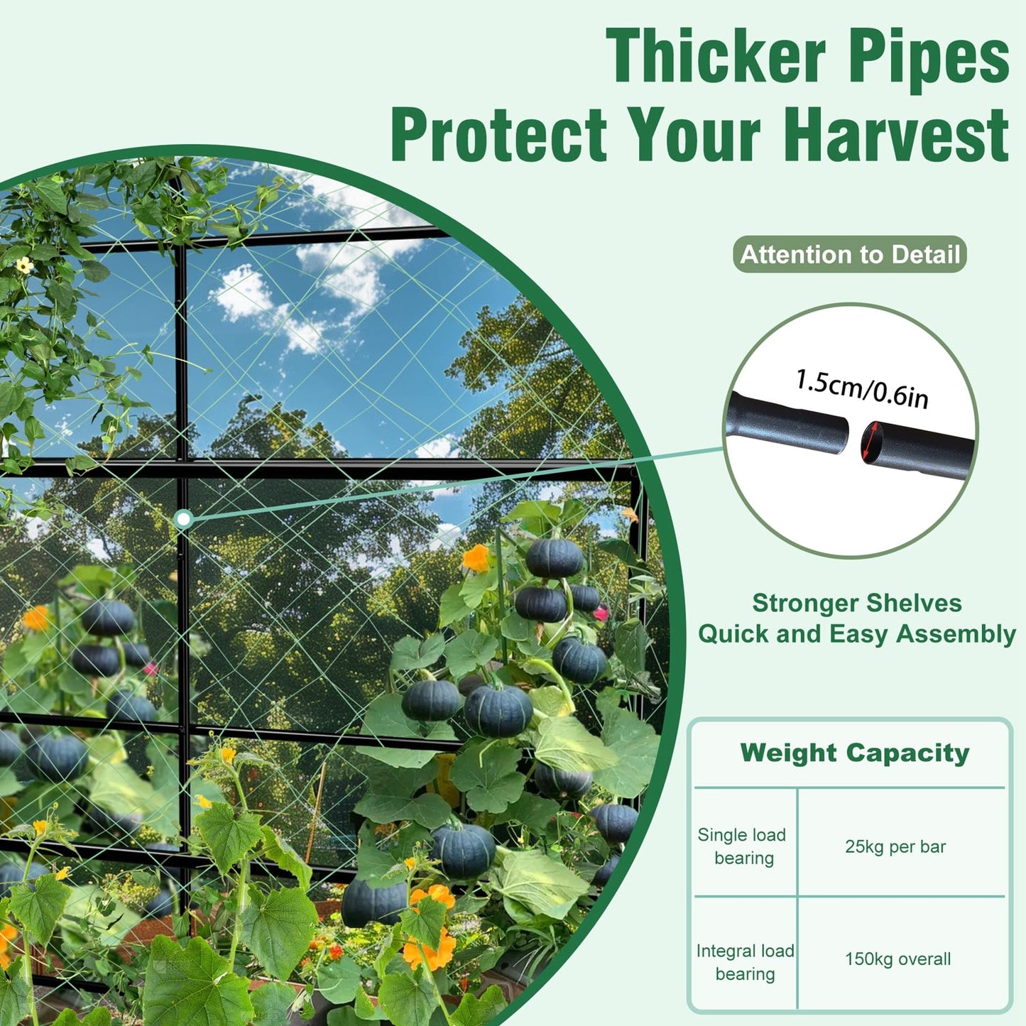 unho 87inch Metal Garden Trellis Arch for Climbing Plants - Polyethylene-Coated Anti-Rust, Heavy Duty, Wide Walk-Through Outdoor Arch with Net, for Cucumber Tomato Squash Zucchini Peas Grape Flowers