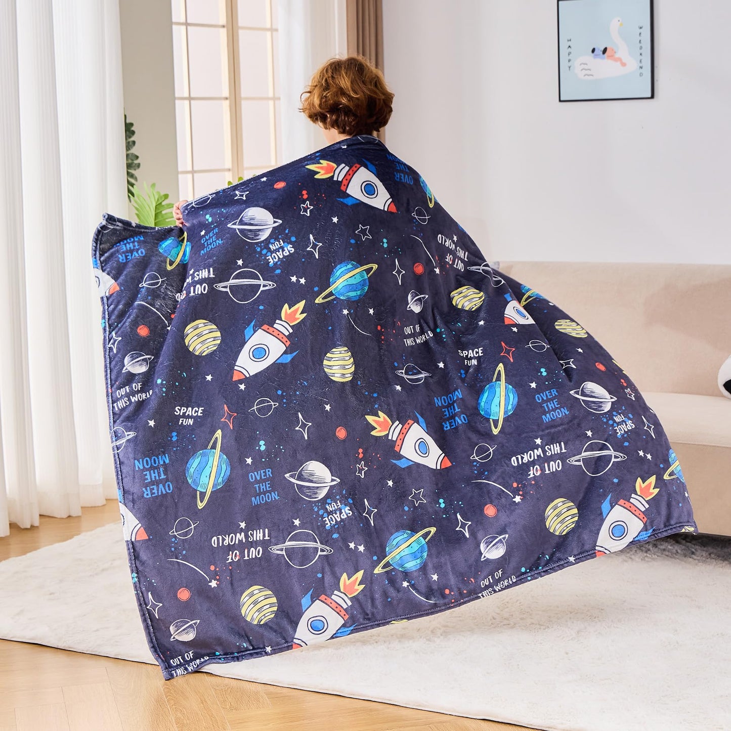 Wajade Toddler Fleece Space Blanket for Boys Kids 3D Rocket Planets Soft Throw Blanket Birthday Christmas Halloween Space Decor for Children 50"x60"