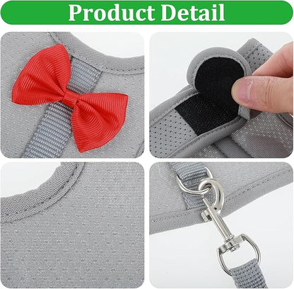 Red Rabbit Harness and Leash Set, with Cute Bow Soft Breathable Mesh Bunny Vest Harness for Rabbits Kitten Ferret Puppy Small Pets Walking, M