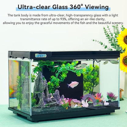 17.6x9.7x11.3 in Fish Tank Kit Complete with Real-Time Temp Display, 3-Speed Water Pump, Smart Storage, Flexible Filter & 6 Color Lights Ideal Aquarium for Betta Fish & Goldfish
