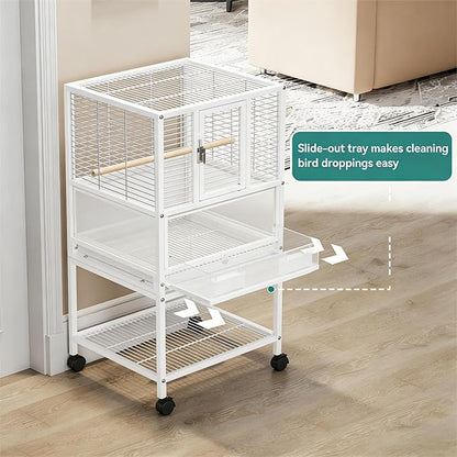 GarveeHome Small Bird Cage with Wheels, 40 Inch Parakeet Cage with Top Stand, 3 in 1 Bird Carrier for Parakeets, Canaries, Lovebirds, Small Quaker, Cockatiels, Budgie, Green Cheek,Conure