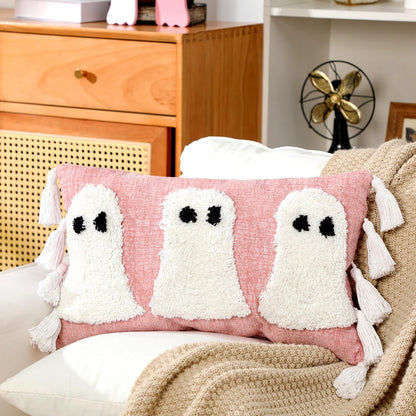 Yuntau Halloween Ghost Throw Pillows Cover Decorative Pink Ghost Shaped Pillowcase Embroidery Cushion Cover Cute Halloween Decorations for Home Bedroom Bed Sofa Living Room Outdoor Party Decor