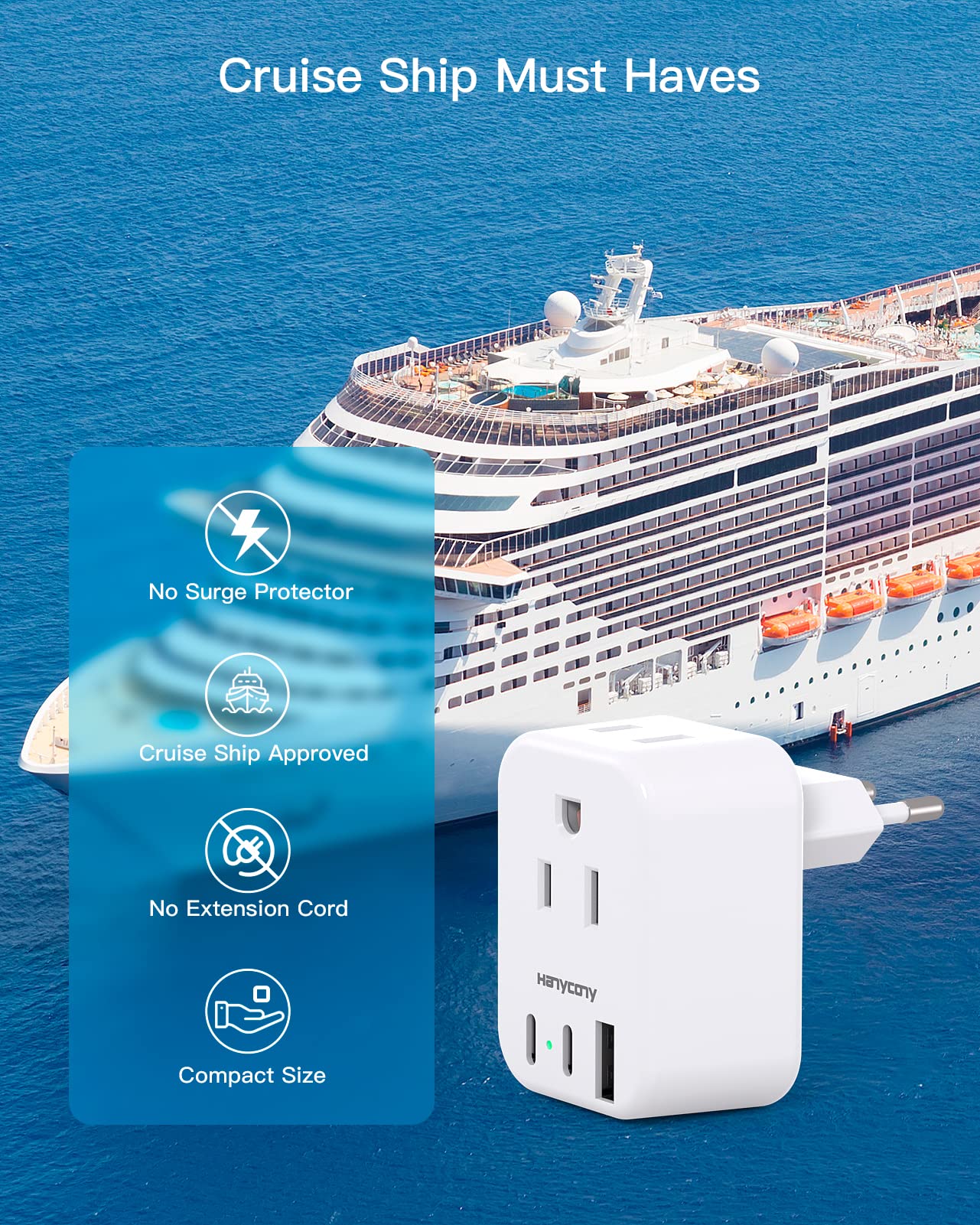 South Africa Travel Plug Adapter, HANYCONY Type M Power Adapter with 2 AC Outlets 3 USB Ports(2 USB C) for US to South Africa Botswana Namibia India Nepal Bhutan Sri Lanka
