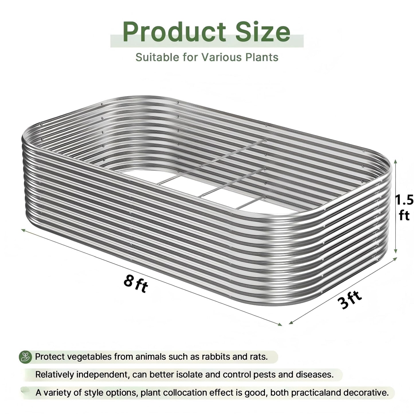 Mostmahes 2 Pack Tall 8ft Galvanized Raised Garden Bed Outdoor, Metal Garden Bed for Vegetables, Above Ground Garden Box for Flower, Steel Raised Beds for Gardening - 8x3ft