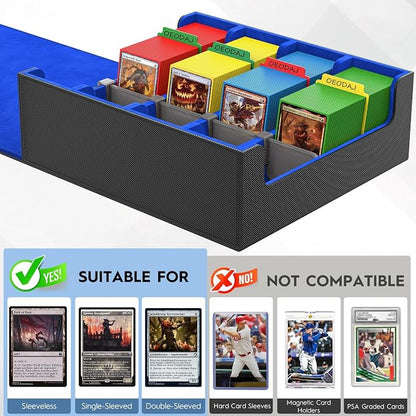 Trading Card Storage Box, 3200+ MTG Card Storage, 4 Row TCG Card Organizer Box with 24 Colorful Dividers and 4 Stands, Bulk PKM Storage, Deck Case Holder Fits for YuGiOh, Game Cards (Black & Blue)