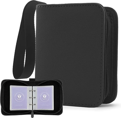 1 Pocket Card Binder with Zipper, 100 Pockets Mini Trading Card Album, Premium PU Leather Single Card Binder, Small Display Folder for TCG & Sports Cards