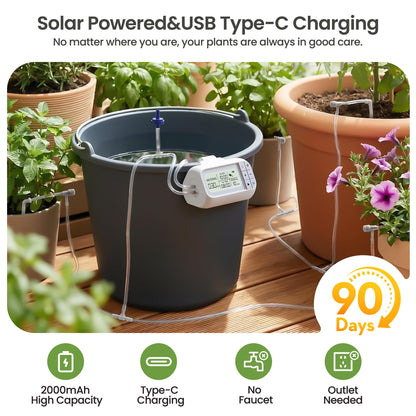 Noctila Automatic Drip Irrigation Kit, USB Rechargeable Auto Plant Watering System with Programmable Timer, Anti-Siphon Valve, DIY Irrigation System for up to 15 Outdoor/Indoor Potted Plants