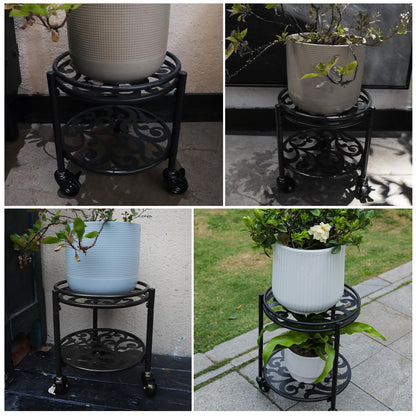 Rioneta 2 Tier Heavy Duty Rolling Plant Stand – 165 lbs Capacity Flower Pot Holder with Wheels for Indoor & Outdoor, Easy Move Cart for Balcony, Patio, Garden, 2 Pack Black
