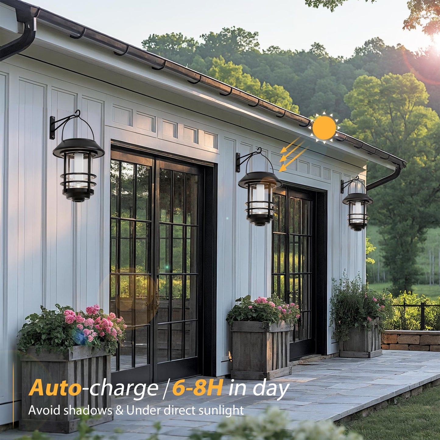 Otdair Solar Lanterns Outdoor Waterproof, 2 Pack Flickering Flames Wall Garden Decor , Hanging Solar Lights Wall Mount Decorations for Halloween, Front Porch, Patio, Yard