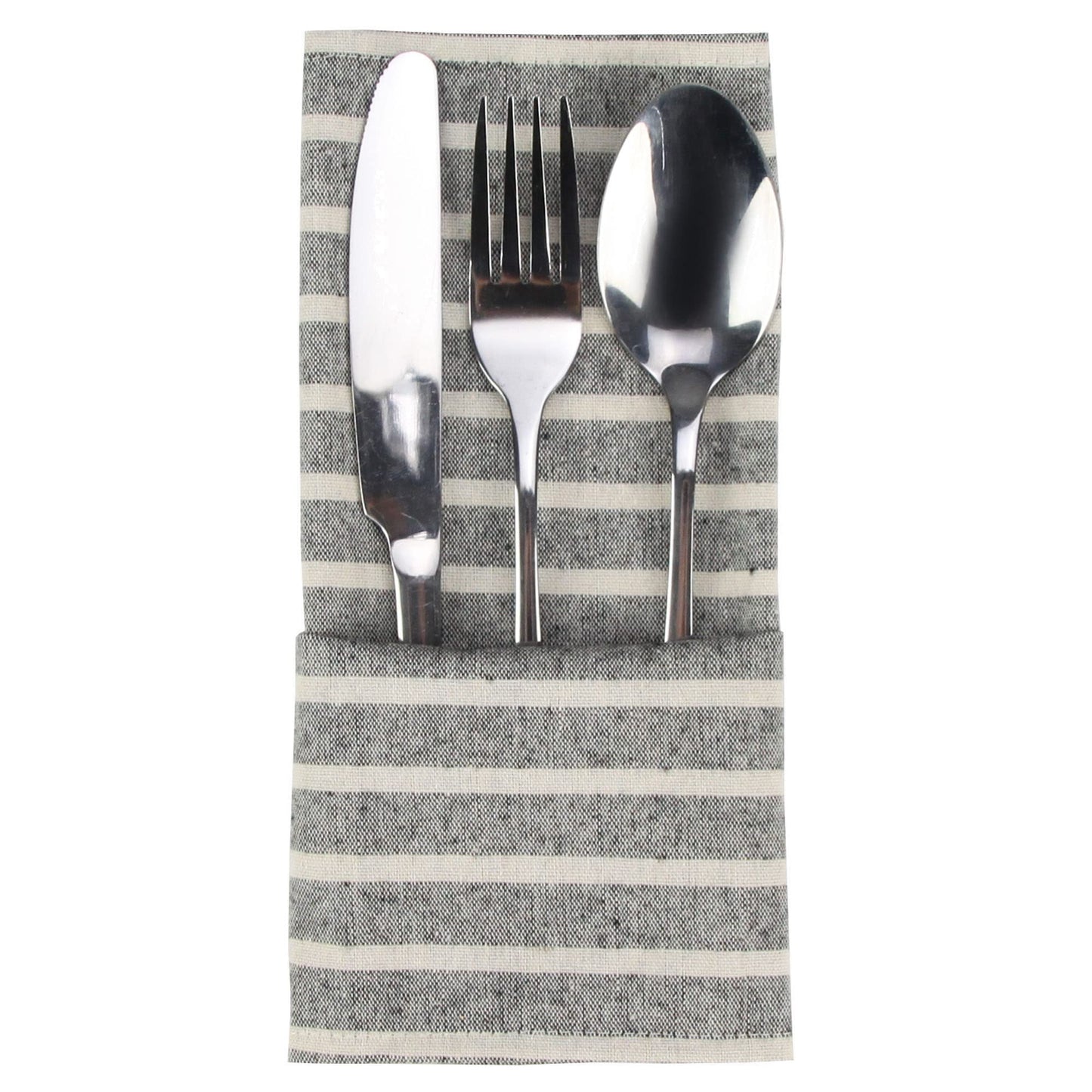 INFEI Broad Striped Cotton Blended Dinner Cloth Napkins - Set of 12 (40 x 30 cm) - for Events & Home Use (Black)