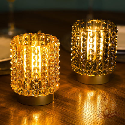 Battery Operated Lamp with Timer, Mini Crystal Table Lamps for Home Decor, Small Cordless Lamp for Areas No Outlets, Glass Battery Powered Lamps for Entryway, Bedroom, Bathroom, Shelf, Corner(Yellow)