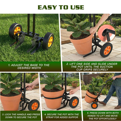 Housolution Plant Caddy with Wheels, Heavy Duty Plant Dolly for Big Pots, Plant Mover with Adjustable Grabbing Arm and Base, Trolley Cart for Seniors, Lawn, Patio, Backyard Gardening