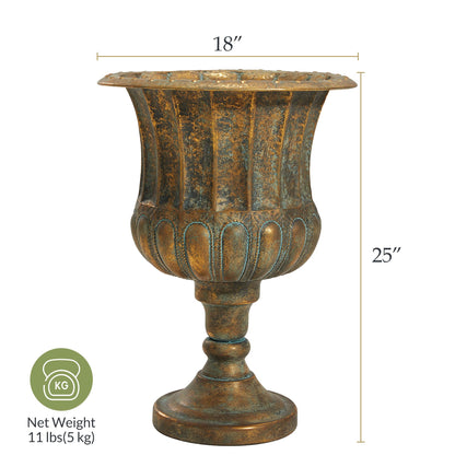 Worth Garden 24.5" H. Metal Urn Planters 2-Pack - Bronze Classic Antique Iron Plant Pots - Large Decorative Rustic Flower Pots for Outdoor Use - Traditional Urn Planter for Patio, Front Porch