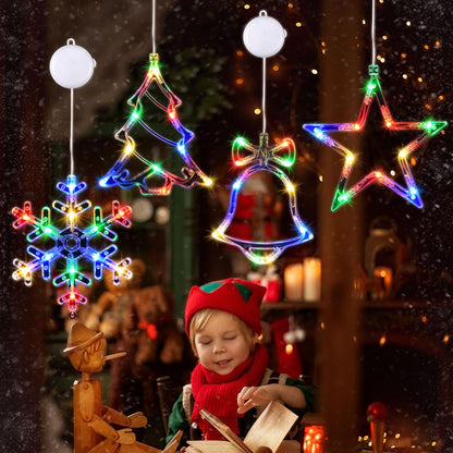 Waipfaru Christmas Window Lights - 4 PCS Multicolor with Timer, Suction Cup, Model ISL001-D