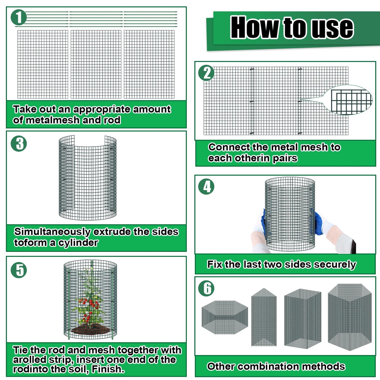 6 Set Wire Plant Protector from Animals - 12"x16" 18Pcs Metal Mesh Plant Cage Covers, Dual Secure with U-Stake & Support, Garden Rabbit Barricade Chicken Wire Cloche for Plants Shrubs Vegetable Flower