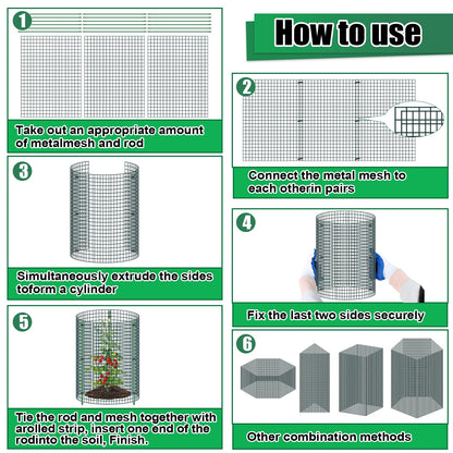 6 Set Wire Plant Protector from Animals - 12"x16" 18Pcs Metal Mesh Plant Cage Covers, Dual Secure with U-Stake & Support, Garden Rabbit Barricade Chicken Wire Cloche for Plants Shrubs Vegetable Flower