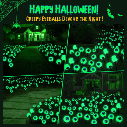 Lewondr Halloween Decorations Outdoor Eyeball Lights, 6 Pack Solar Garden Lights with 2 Modes, Waterproof Firefly Lamps Swaying by Wind for Yard, Pathway, Lawn, Patio, Party, Green