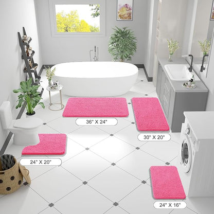 OLANLY Bathroom Runner Rugs 44x24, Soft Absorbent Chenille Bath Rugs, Rubber Backing Quick Dry, Machine Washable Long Bath Mats for Bathroom Floor, Tub and Shower, Home Decor Accessories, Hot Pink