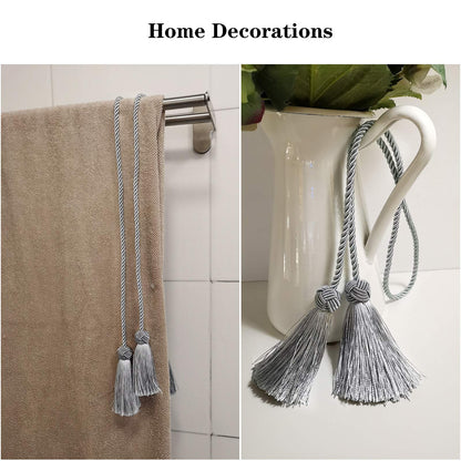 Porlau Elegant Curtain Tiebacks Rope Decorative Curtain Tie Backs for Drapes Hand Woven Window Treatment Holdbacks with Tassel, Grey 6pack