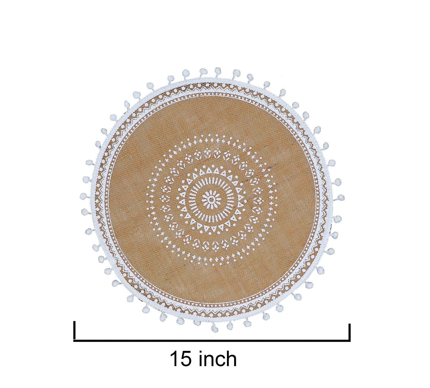 CAPASIN Placemats, Dining Winter Modern Dinner Braided Beige and Fall Circle Placemats Boho Runner Kitchen Round Table Plate Mats Set of 4 (White Ball)