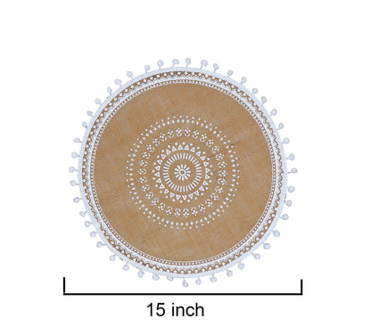 CAPASIN Placemats, Dining Winter Modern Dinner Braided Beige and Fall Circle Placemats Boho Runner Kitchen Round Table Plate Mats Set of 4 (White Ball)