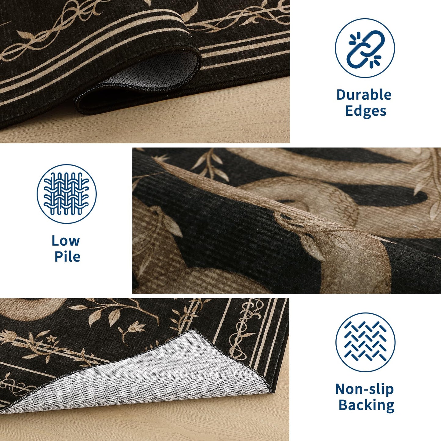 Garvee Snake Gothic 9x12 Area Rug Dark Whimsical Moody Witchy Unique Soft Thin Large Carpet for Living Room Bedroom Dining Room Playroom Indoor Decor Low Pile TPE Backing Black Gray