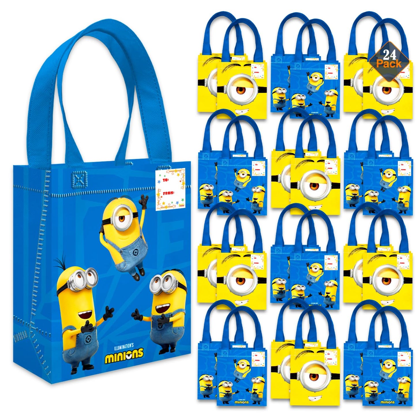 Minions Party Favor Bags Set – 24 Pack 8" Despicable Me Goodie Bags for Kids Bulk Reusable Mini Totes | Despicable Me Minions Birthday Party Supplies