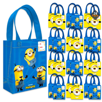 Minions Party Favor Bags Set – 24 Pack 8" Despicable Me Goodie Bags for Kids Bulk Reusable Mini Totes | Despicable Me Minions Birthday Party Supplies