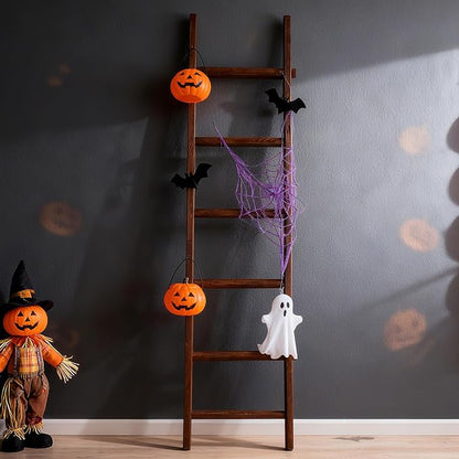 Wooden Blanket Ladder - Natural & Motley Wood - Leaning Wall Decor for Bedroom, Bathroom, Living Room - Rustic Quilt Holder & Towel Rack (Walnut Color, 76in（6-Tier）)
