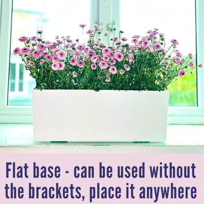 LaLaGreen Bundle- 2 Pack, 12 Inch White Geometric Self Watering Pot + 4 Pack, 20 Inch Rectangular Planter Box Hanging Stylish Modern Wall Mount Flower Succulent Vase Holder Balcony Porch Indoor Decor