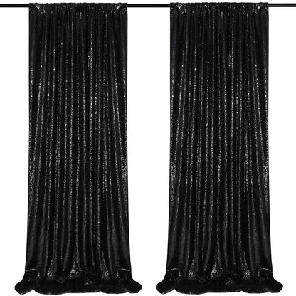 Black Sequin Backdrop 2 Panels 2FTx8FT Halloween Backdrop Curtains Party Decorations Birthday Wedding Photo Backdrop