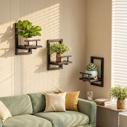 Sbosbo Floating Shelves for Wall, Plant Shelf Indoor, Wall Planters for Indoor Floating Plant Shelves for Bedroom, Living Room, Kitchen, Office, Bathroom Decor (Black, 2 Pack)