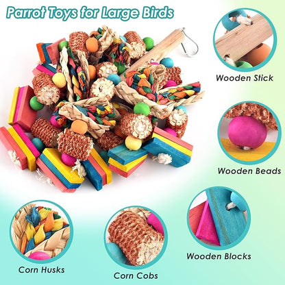DBNESS 2 Pcs Large Bird Toys, Natural Corn Cob Parrot Chew Toy, Multicolored Leaf-Shaped Chewing Wood Blocks for Large and Medium-Sized Macaws, Cockatoos, Amazon Parrots, African Grey