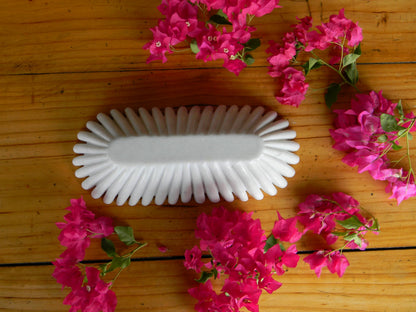 CRAFTFOBIA Handcrafted Decorative Marble Scallop Bowl - White Decorative Ruffle Bowl Centerpiece - Perfect for Flowers, Fruit, Keys, Rings