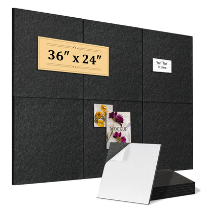 QUEENLINK 6-Pack Felt Bulletin Board Tiles 12"x12", Self-Adhesive Pin Board Wall Panels with 60 Push Pins, Modular Vision Board & Wall Organizer for Home Office Classroom, Black