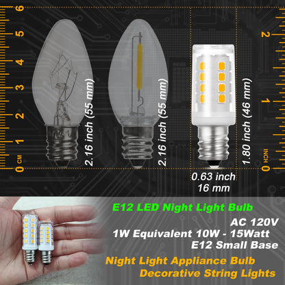 Hylroe E12 LED Candelabra Base Night Light Bulb 1 Watt Equivalent 10W 15W, AC120V 150lm 2700K Warm White C7 E12 Small Bulbs for Salt Lamp Appliance Bulb Decorative String Lights, Non-dimmable, 4 Pack