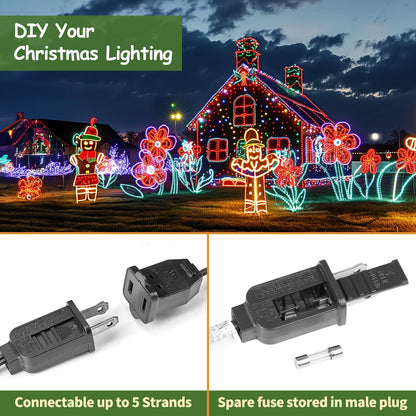 Minetom C9 Stringer Lights, 100 FT Connectable with 100 Sockets, Black Wire, 12in Spacing, Plastic, Outdoor Patio Use