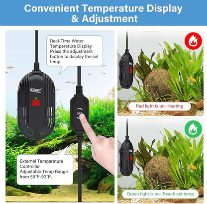 hygger Small Aquarium Heater, 150W Submersible Betta Fish Tank Heater with Adjustable Temperature External Controller, Turtle Heater with LED Display for up to 25 Gallon Tanks