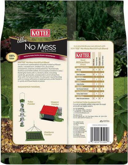 Kaytee Wild Bird Ultra No Mess Nut & Fruit Food Seed Blend For Blue Jays, Woodpeckers, Juncos, Cardinals, Grosbeaks, Sparrows, and Finches, 5.5 Pound