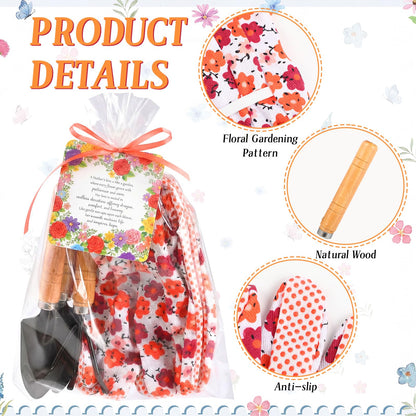 Cuffbow 3 Set Mother's Day Gardening Gifts Floral Gardening Gloves, Garden Shovel, Mini Garden Tools with Mother's Day Cards and Bags for Mom Grandma Birthday Gift (Classic)