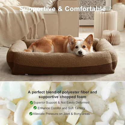 FURTIME Washable Dog Bed Medium Large Size Dogs, Rectangle Comfy Fluffy Pet Bed, Removable Zipper Cover Machine Wash, Soft Orthopedic Bed Durable Pet Cuddler with Anti-Slip Bottom,30"x24"x8",Brown