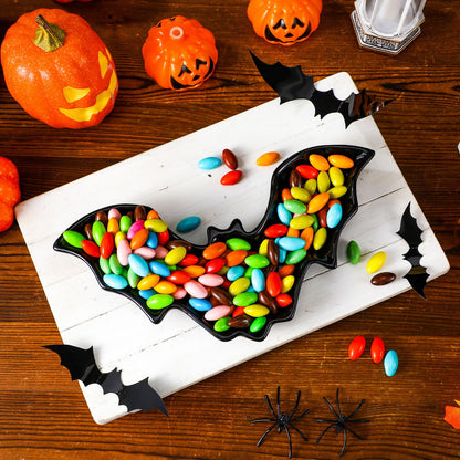 Teenyyou 2 Pcs Ceramic Halloween Plates Black Bat Serving Tray Halloween Bat Desk Dessert Display Platters Trick or Treat Decorations for Indoor Outdoor Home Birthday Party Gift Supplies