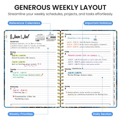 Planner 2026–2027, Weekly & Monthly Academic Organizer for School Year, Jul 2026–Jun 2027, Hardcover Planner with Tabs, Back to School Essential, 6.3" x 8.5", Auric Cascade