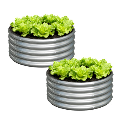 Foxlang 2x2x1ft(2 Pack) Galvanized Round Raised Garden Bed,Outdoor Planter Box Metal Patio Kit Planting Bed for Vegetables Flowers Herb,Silver