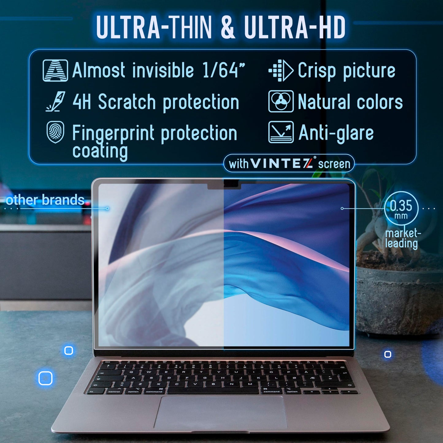 VINTEZ Magnetic Blue Light Screen Protector Compatible With MacBook Air 15" 2023, 2024, M2, M3 Anti Blue Light Blocking Filter for Laptop