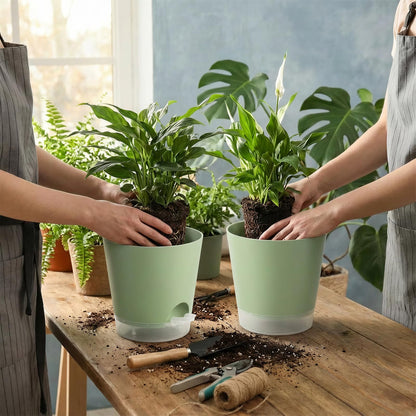 GARDIFE 2026 Upgraded Self Watering Plant Pots with Drainage Hole, 8/7/6.5/6/5.5/5/4 Inch Flower Planting Containers for House Plants, African Violet, Flowers, Cactus (Green, 8+7+6.5+6+5.5+5+4 inch)