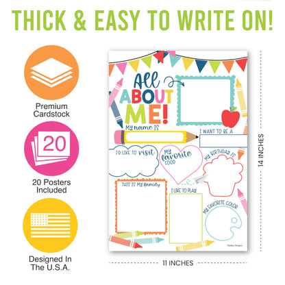 Hadley Designs All About Me Posters for Classroom Must Haves - 20 Star Student Poster, 100 Days of School Items, Star of The Week Poster Elementary Classroom Decor, End of School Year Teacher Supplies
