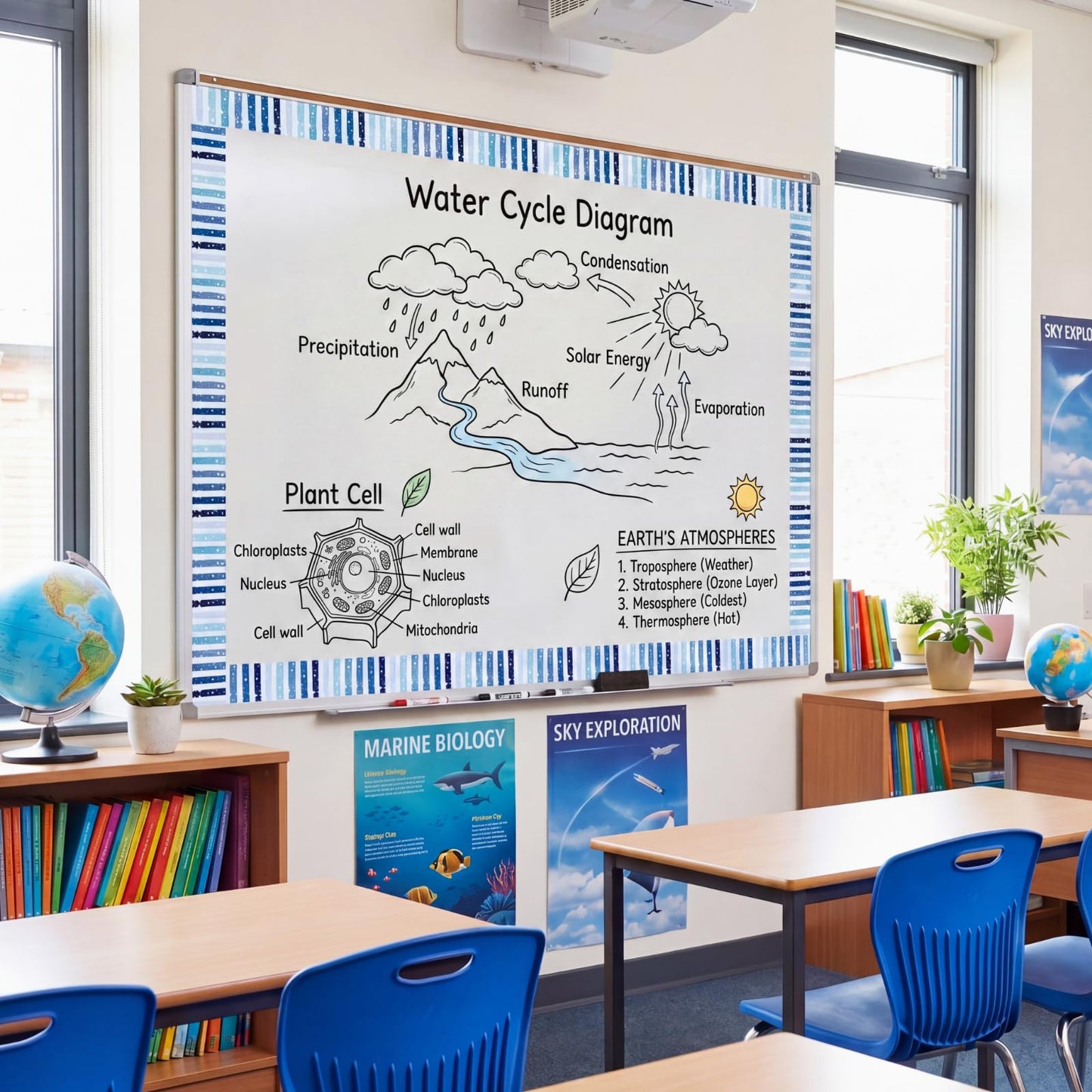 Tenceur 48 ft x 2.76 Inch Magnetic Borders for Whiteboard Decoration, Blue Polka Dots Stripes Magnetic Bulletin Board Border Set for Summer Classroom Office Chalkboard Poster Board Decor