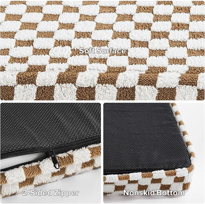 JOEJOY Dog Bed for Large Dogs, XLarge Orthopedic Dog Bed with Removable Washable Cover, Cute Modern Plush & Memory Egg Crate Foam Dog Bed, 42 x 28 inch, Brown